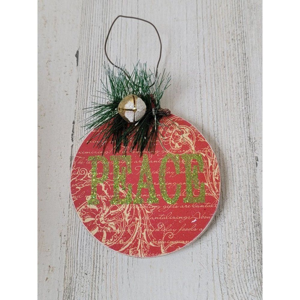 Peace bell pine wooden ornament Xmas decor